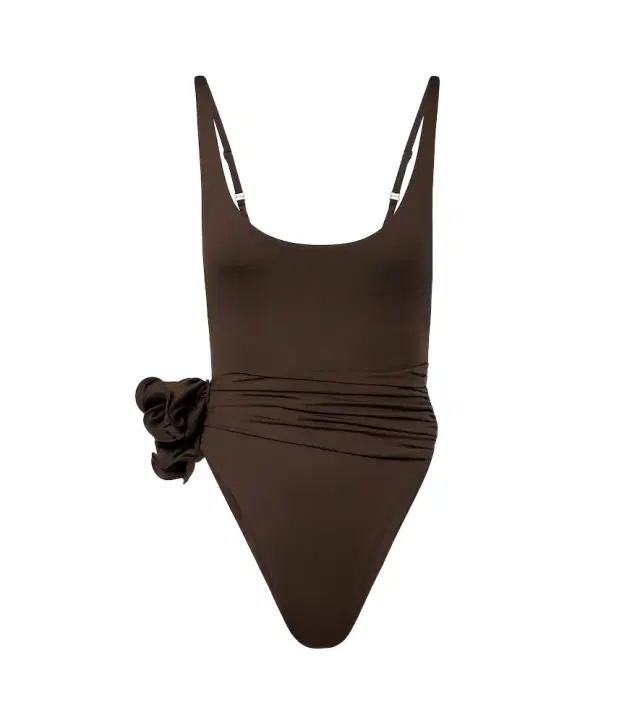 Floral-appliqué draped swimsuit