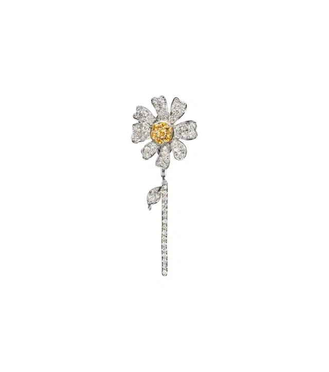 Yvonne Léon Marguerite 9kt white gold single earring with diamonds and citrines