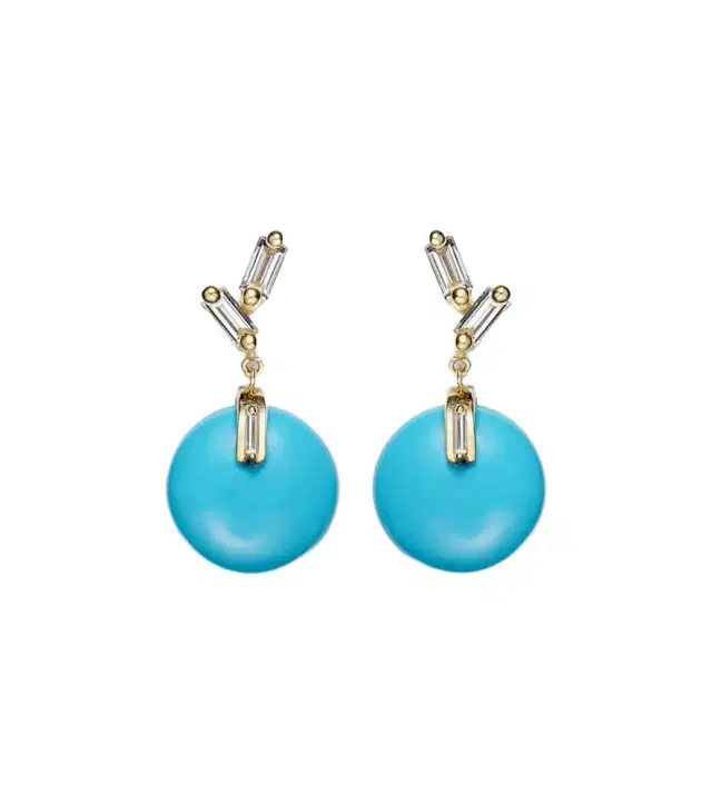 Suzanne Kalan 18kt gold drop earrings with turquoise and diamonds