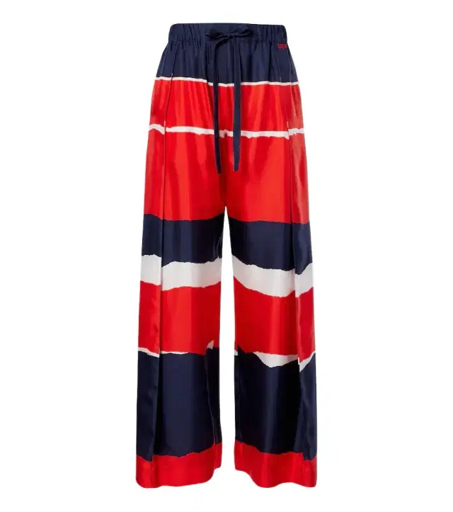 Printed silk twill wide-leg pants