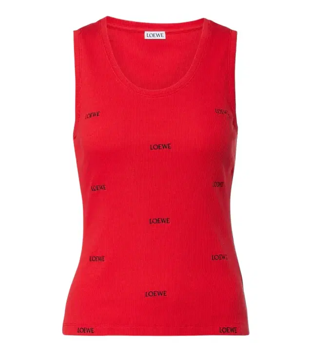 Logo ribbed-knit cotton-blend tank top