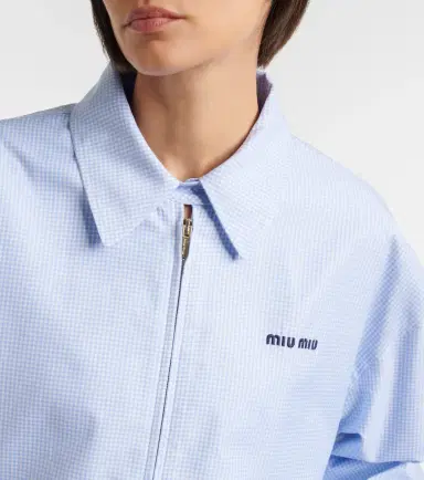 Miu Miu Logo gingham cotton blouson jacket | Thumbnail 7