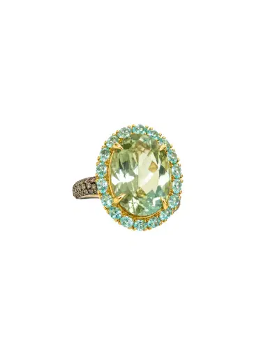 Wish Fine Jewelry 13.45ct Green Amethyst Apatite Diamond 18K Gold Cocktail Ring | Thumbnail 1