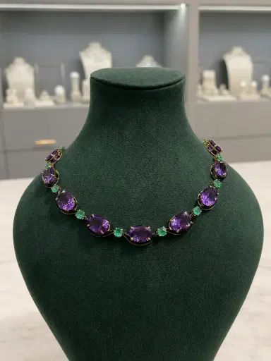 Wish Fine Jewelry 64.42ct Amethyst Emerald Onyx 18K Gold Stationed Necklace | Thumbnail 3 Wish Fine Jewelry 64.42ct Amethyst Emerald Onyx 18K Gold Stationed Necklace | Thumbnail 3