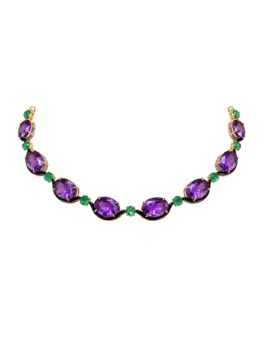 Wish Fine Jewelry 64.42ct Amethyst Emerald Onyx 18K Gold Stationed Necklace | Thumbnail 1 Wish Fine Jewelry 64.42ct Amethyst Emerald Onyx 18K Gold Stationed Necklace | Thumbnail 1