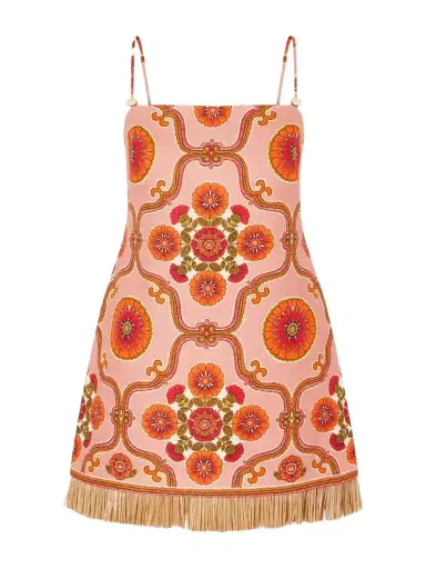 Cara Cara Valencia Printed Fringed Linen Mini Dress | Thumbnail 1