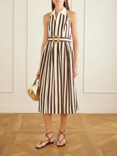 Cara Cara Quentin Belted Pleated Striped Cotton-poplin Halterneck Midi Dress | Thumbnail 2 Cara Cara Quentin Belted Pleated Striped Cotton-poplin Halterneck Midi Dress | Thumbnail 2