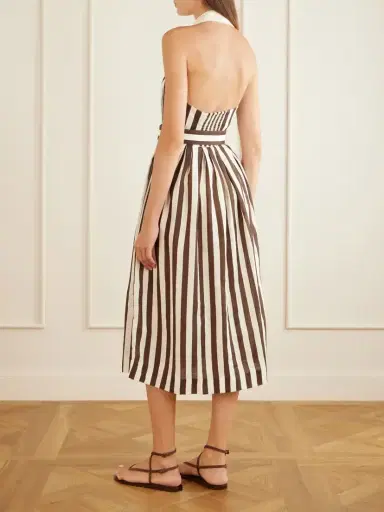 Cara Cara Quentin Belted Pleated Striped Cotton-poplin Halterneck Midi Dress | Thumbnail 3 Cara Cara Quentin Belted Pleated Striped Cotton-poplin Halterneck Midi Dress | Thumbnail 3