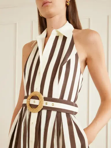 Cara Cara Quentin Belted Pleated Striped Cotton-poplin Halterneck Midi Dress | Thumbnail 4 Cara Cara Quentin Belted Pleated Striped Cotton-poplin Halterneck Midi Dress | Thumbnail 4