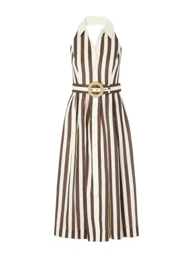 Cara Cara Quentin Belted Pleated Striped Cotton-poplin Halterneck Midi Dress | Thumbnail 1 Cara Cara Quentin Belted Pleated Striped Cotton-poplin Halterneck Midi Dress | Thumbnail 1