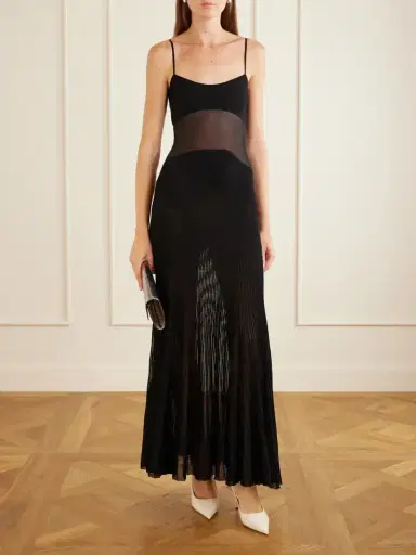 Galvan Belladonna Mesh-trimmed Ribbed-knit Gown | Thumbnail 2 Galvan Belladonna Mesh-trimmed Ribbed-knit Gown | Thumbnail 2