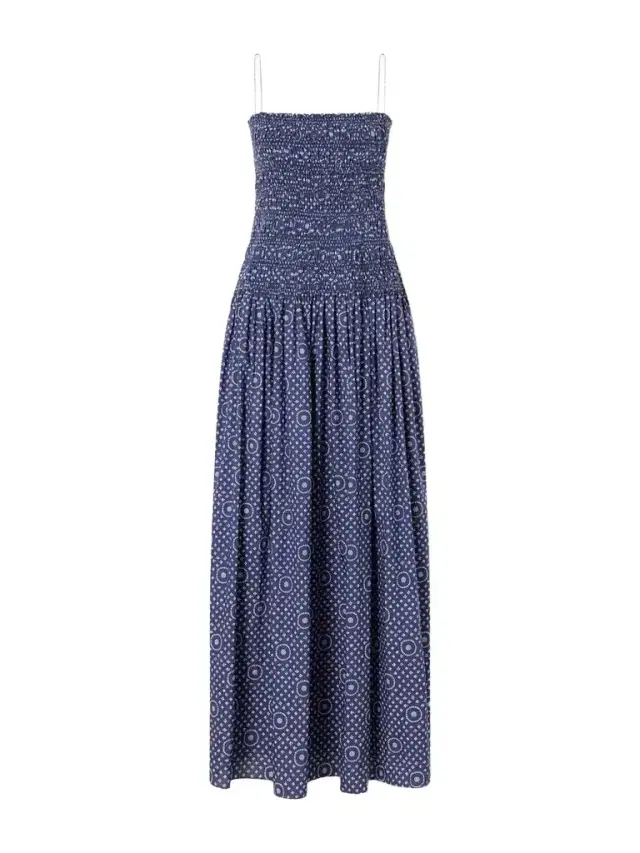 Shirred Printed Cotton Midi Dress