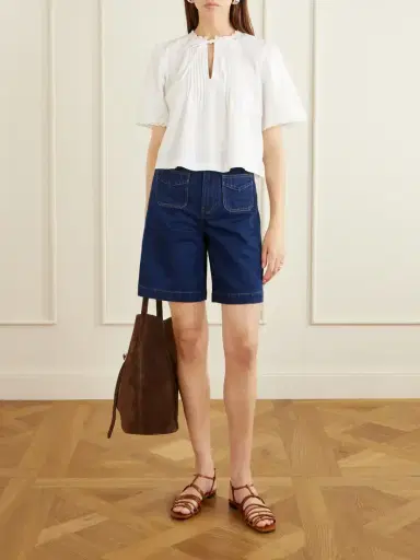 Veronica Beard Carter Cotton And Silk-blend Denim Shorts | Thumbnail 2