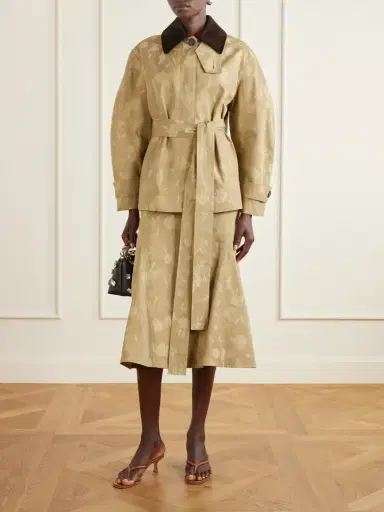 Erdem Belted Corduroy-trimmed Floral-jacquard Cotton Jacket | Thumbnail 2