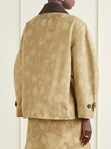 Erdem Belted Corduroy-trimmed Floral-jacquard Cotton Jacket | Thumbnail 3