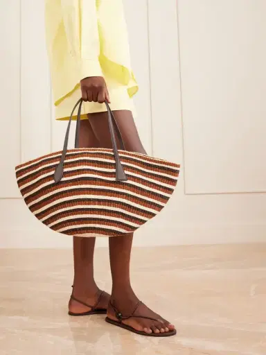 Liffner Sprout Striped Leather-trimmed Sisal Tote | Thumbnail 2