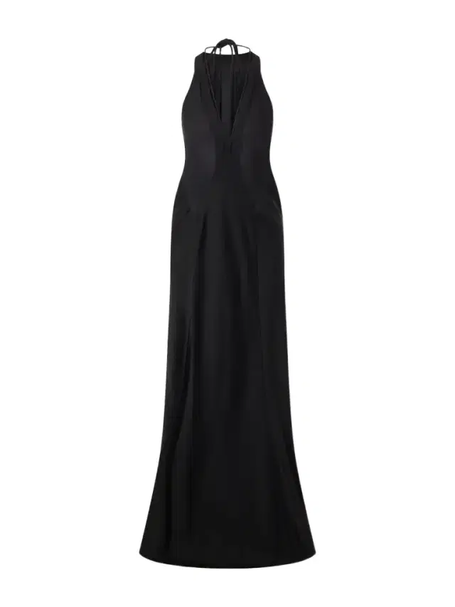 Victoria Beckham Paneled Satin Halterneck Gown