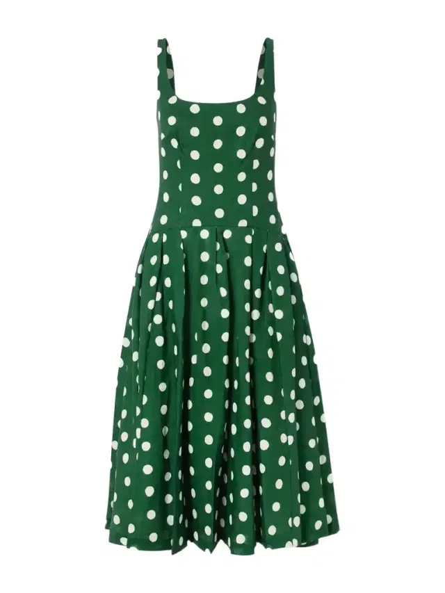 Cara Cara Regio Pleated Polka-dot Linen Midi Dress