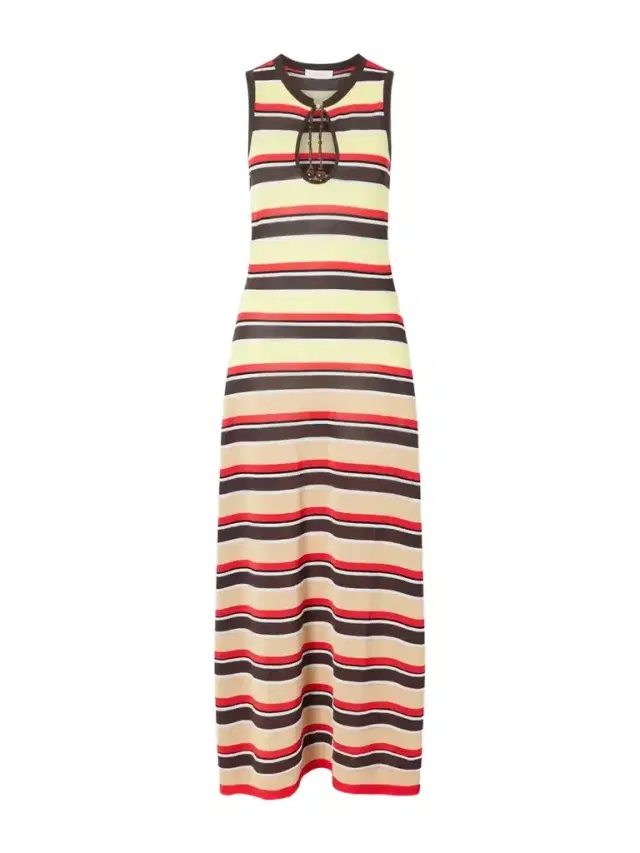 Bead-embellished Striped Knitted Maxi Dress