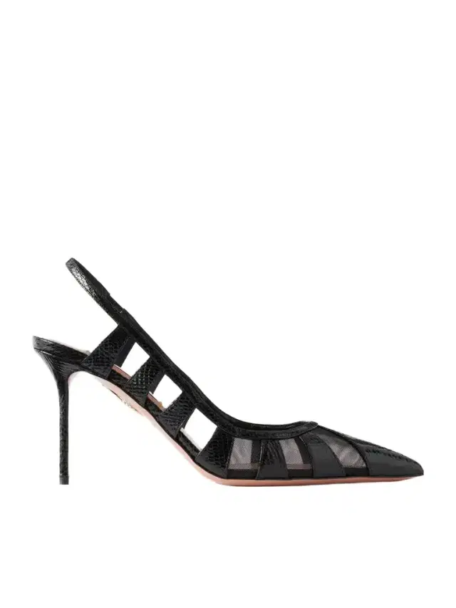 Aquazzura Screen 85 Cutout Mesh-trimmed Leather Pumps
