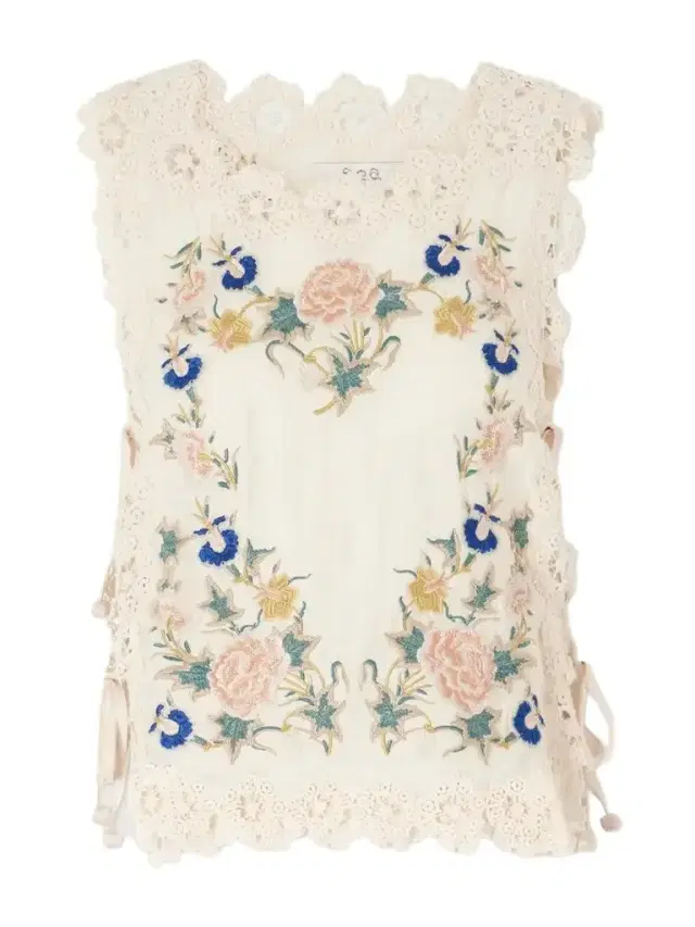 Adonna Floral-embroidered Crochet-trimmed Cotton Tank