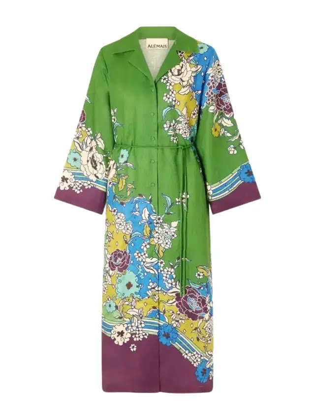 Nanci Belted Floral-print Linen Midi Dress