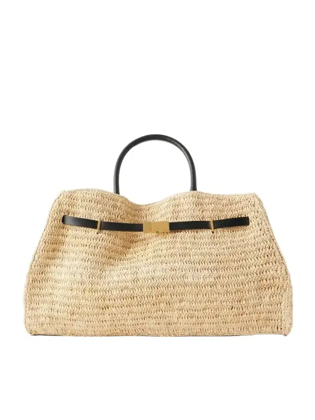 DeMellier Hudson Leather-trimmed Raffia Tote