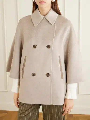 Max Mara Leather-trimmed Cashmere Cape | Thumbnail 3 Max Mara Leather-trimmed Cashmere Cape | Thumbnail 3