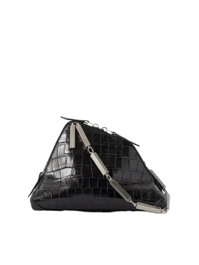 La Scala Asymmetric Croc-effect Leather Clutch