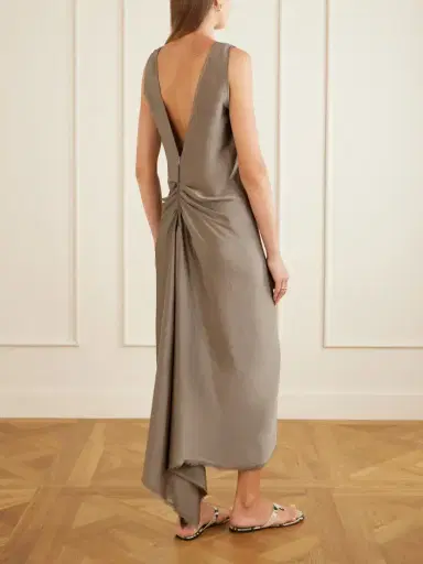FFORME Signy Gathered Frayed Satin Midi Dress | Thumbnail 3