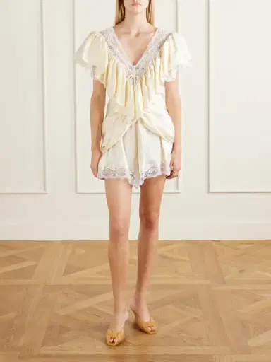 Chloé Ruffled Lace-trimmed Silk-satin Playsuit | Thumbnail 2 Chloé Ruffled Lace-trimmed Silk-satin Playsuit | Thumbnail 2