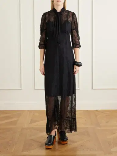 ANNA SUI Tie-detailed Ruffled Lace Midi Dress | Thumbnail 2