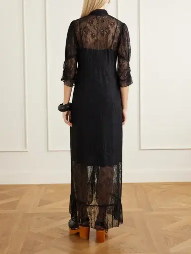 ANNA SUI Tie-detailed Ruffled Lace Midi Dress | Thumbnail 3