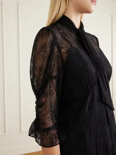 ANNA SUI Tie-detailed Ruffled Lace Midi Dress | Thumbnail 4
