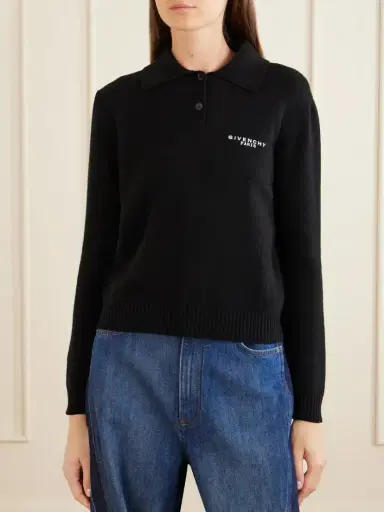Givenchy Logo-embroidered Wool And Cashmere-blend Polo Sweater | Thumbnail 3 Givenchy Logo-embroidered Wool And Cashmere-blend Polo Sweater | Thumbnail 3