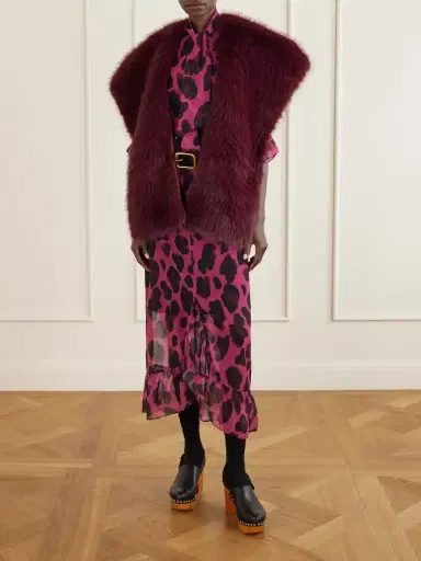 ANNA SUI Tie-detailed Ruffled Animal-print Voile Midi Dress | Thumbnail 2
