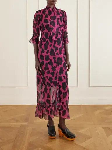 ANNA SUI Tie-detailed Ruffled Animal-print Voile Midi Dress | Thumbnail 3