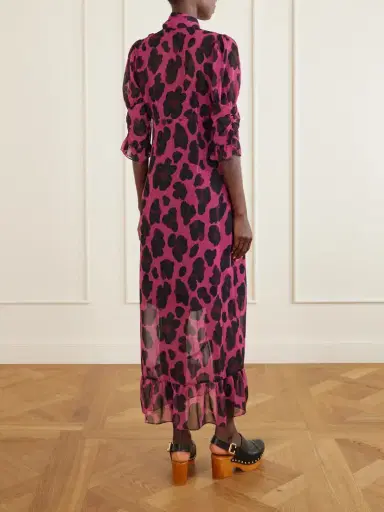 ANNA SUI Tie-detailed Ruffled Animal-print Voile Midi Dress | Thumbnail 4