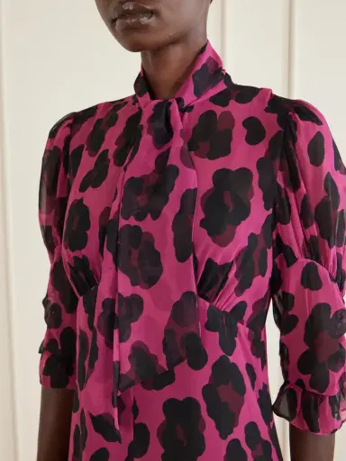 ANNA SUI Tie-detailed Ruffled Animal-print Voile Midi Dress | Thumbnail 5