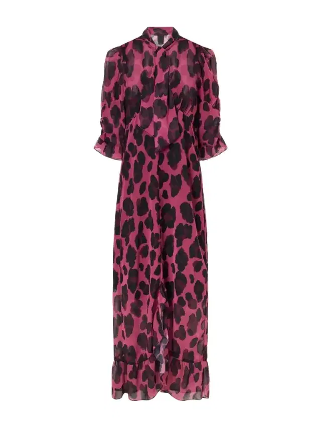 Tie-detailed Ruffled Animal-print Voile Midi Dress