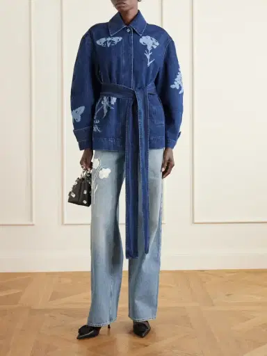 Erdem Belted Laser-printed Denim Jacket | Thumbnail 2 Erdem Belted Laser-printed Denim Jacket | Thumbnail 2