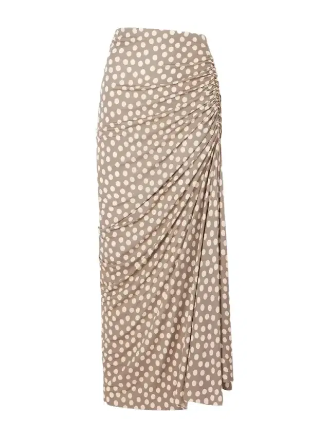 Alaïa Gathered Polka-dot Jersey Midi Skirt