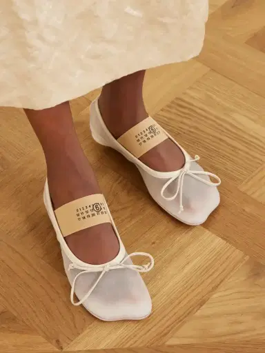 MM6 MAISON MARGIELA Logo-printed Leather-trimmed Mesh Ballet Flats | Thumbnail 2