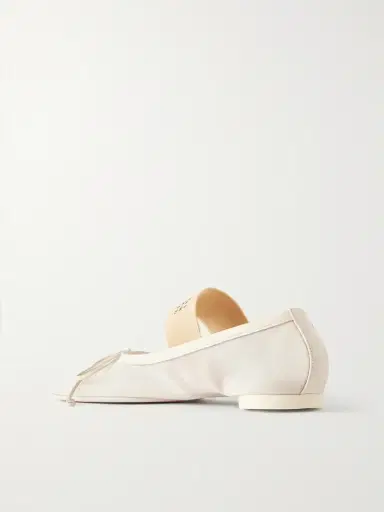 MM6 MAISON MARGIELA Logo-printed Leather-trimmed Mesh Ballet Flats | Thumbnail 3