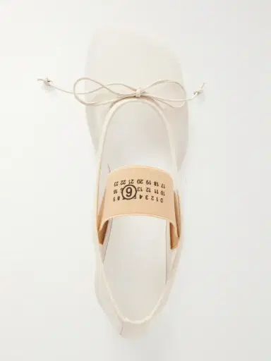 MM6 MAISON MARGIELA Logo-printed Leather-trimmed Mesh Ballet Flats | Thumbnail 6