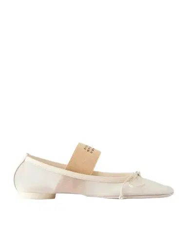 MM6 MAISON MARGIELA Logo-printed Leather-trimmed Mesh Ballet Flats | Thumbnail 1