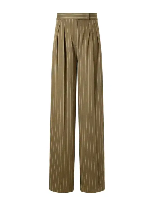 Striped Pleated Jersey Wide-leg Pants
