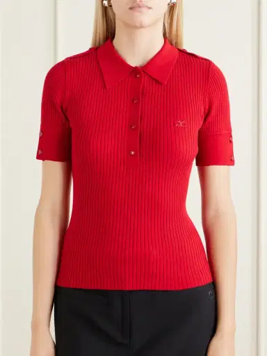 Courrèges Logo-embroidered Ribbed-knit Polo T-shirt | Thumbnail 3