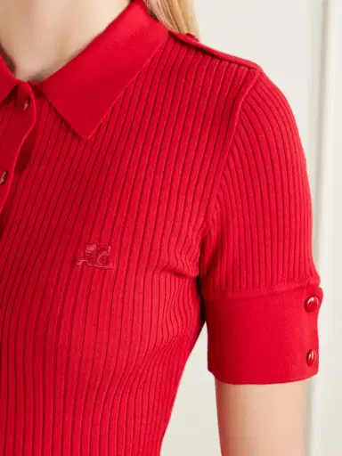Courrèges Logo-embroidered Ribbed-knit Polo T-shirt | Thumbnail 5
