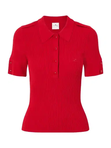 Courrèges Logo-embroidered Ribbed-knit Polo T-shirt | Thumbnail 1
